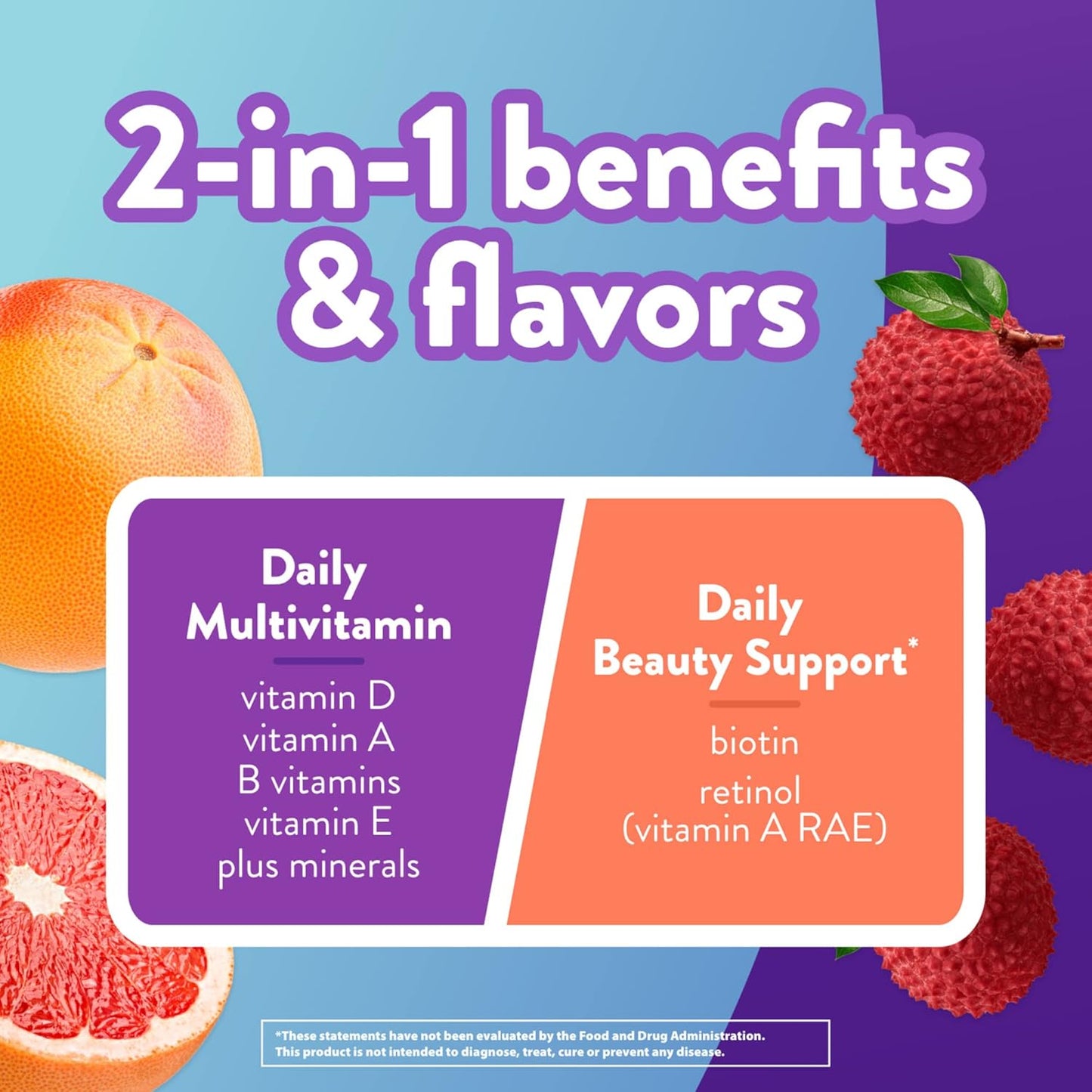 Vitafusion Multivitamin Plus Beauty Gummies - 2-in-1 Hair, Skin, Nails Support - Biotin, Retinol, Vitamin A RAE - 90 Count