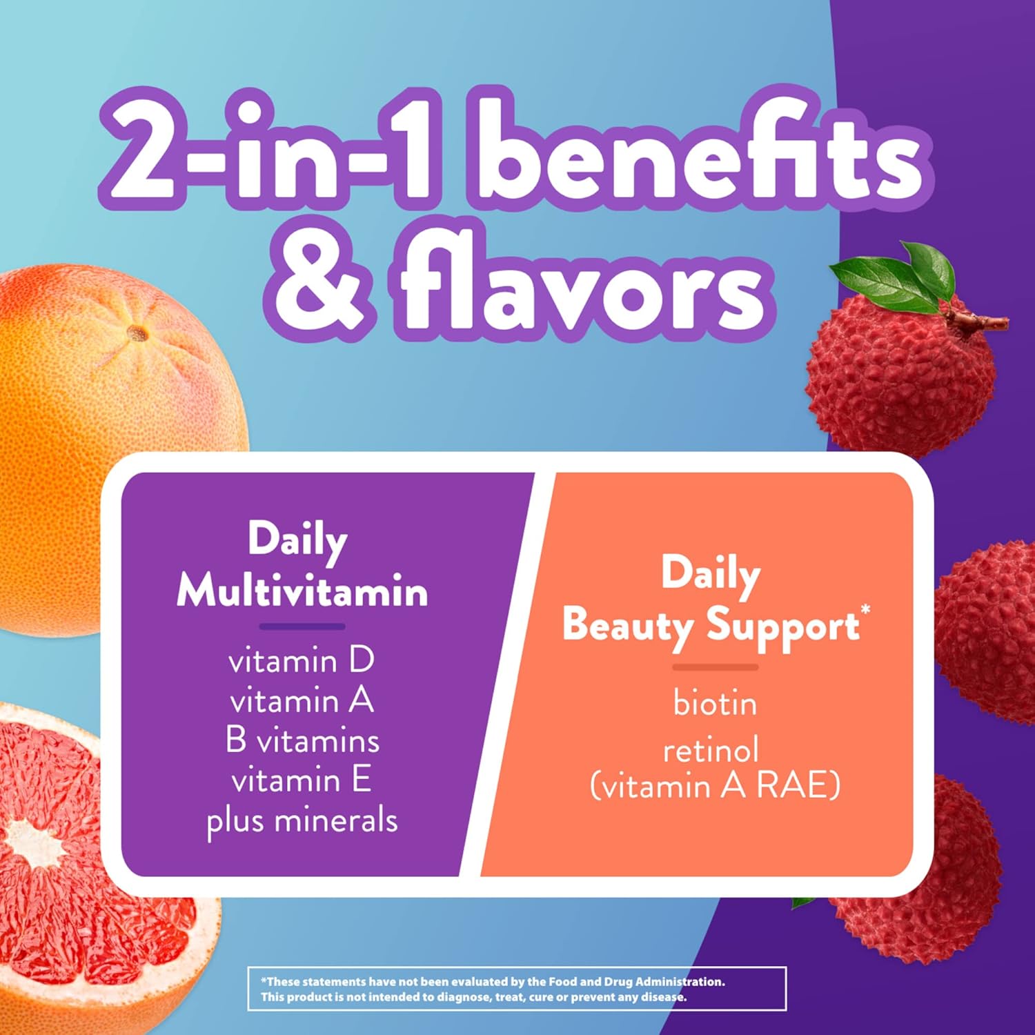 Vitafusion Multivitamin Plus Beauty Gummies - 2-in-1 Hair, Skin, Nails Support - Biotin, Retinol, Vitamin A RAE - 90 Count