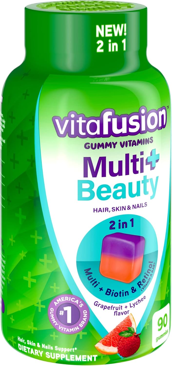 Vitafusion Multivitamin Plus Beauty Gummies - 2-in-1 Hair, Skin, Nails Support - Biotin, Retinol, Vitamin A RAE - 90 Count