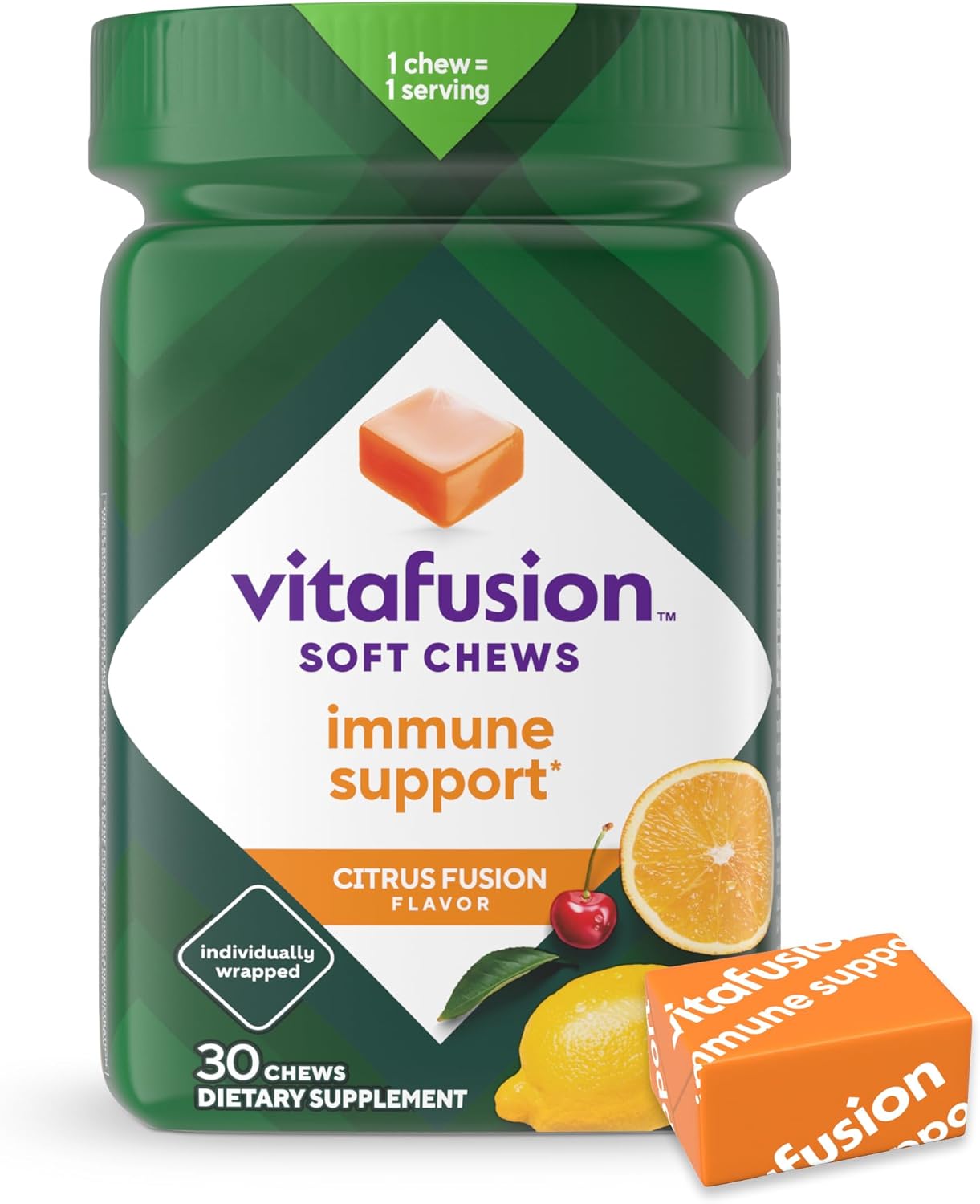 Vitafusion Soft Chews Immune Support Citrus Fusion Flavor, 30 Chews - Adult Chewable Vitamin C, Individually Wrapped - 30 Day Supply