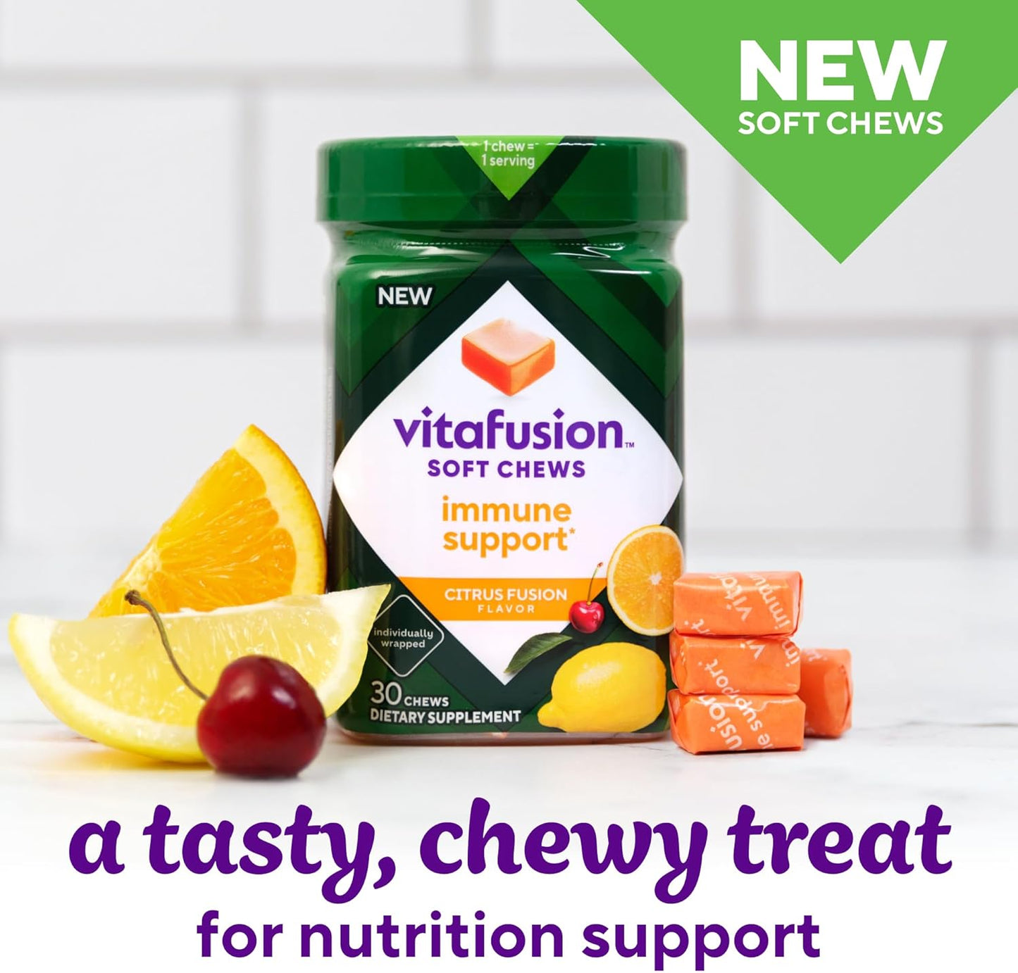 Vitafusion Soft Chews Immune Support Citrus Fusion Flavor, 30 Chews - Adult Chewable Vitamin C, Individually Wrapped - 30 Day Supply