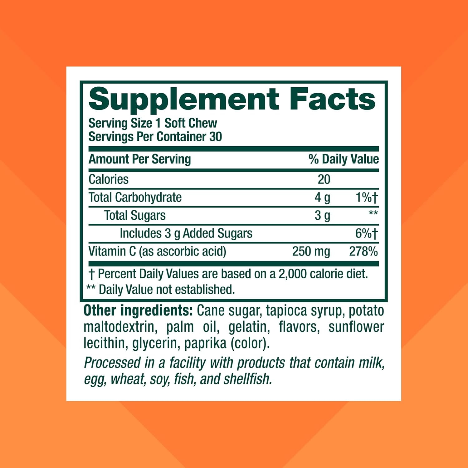 Vitafusion Soft Chews Immune Support Citrus Fusion Flavor, 30 Chews - Adult Chewable Vitamin C, Individually Wrapped - 30 Day Supply