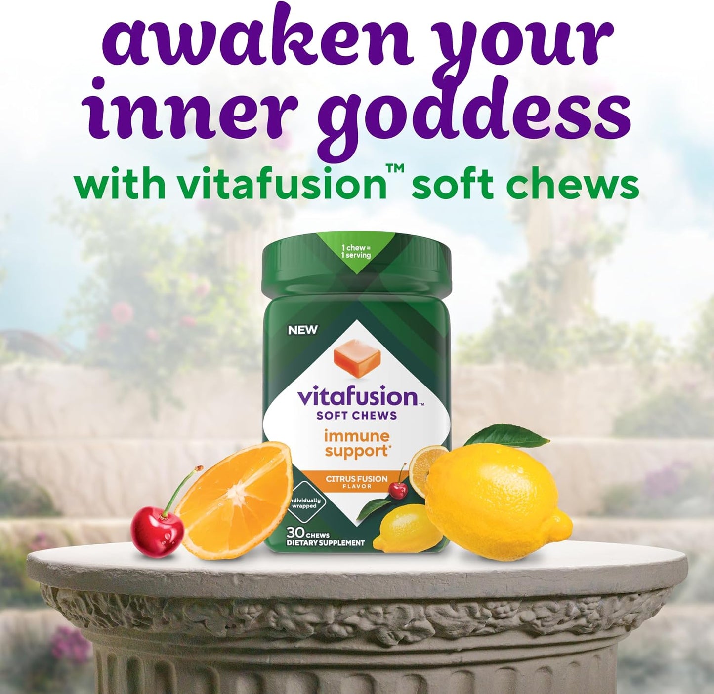 Vitafusion Soft Chews Immune Support Citrus Fusion Flavor, 30 Chews - Adult Chewable Vitamin C, Individually Wrapped - 30 Day Supply