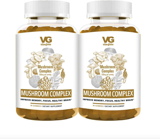 VitaGlobe Mushroom Complex Gummies 250mg - Immune, Energy, Brain Health Support Vitamins, 240 Count (2 Pack)