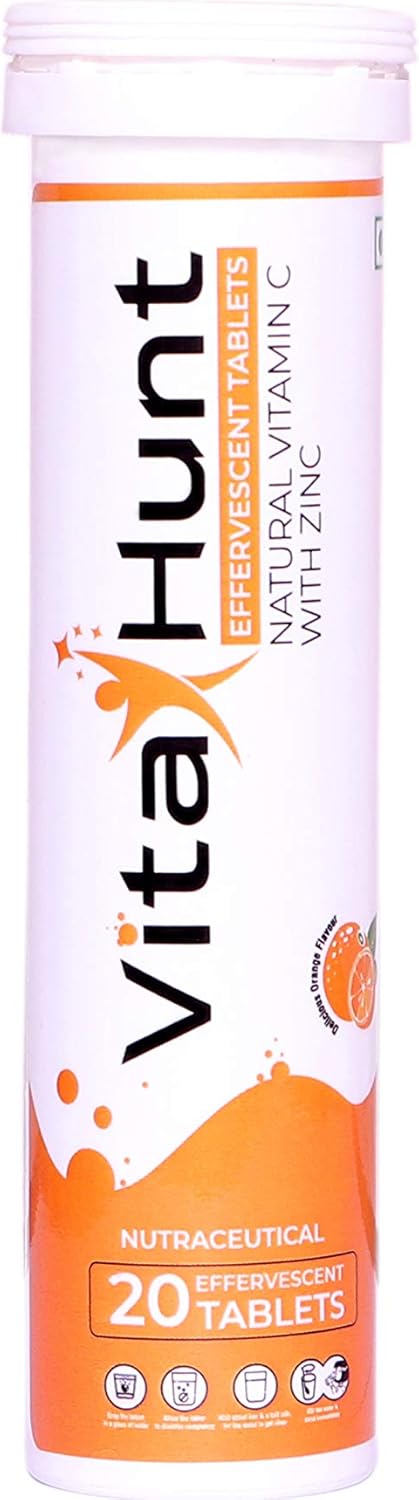 VitaHunt Vitamin C 1000mg with Zinc Effervescent Tablets - Immune Support & Antioxidants - Orange Flavor