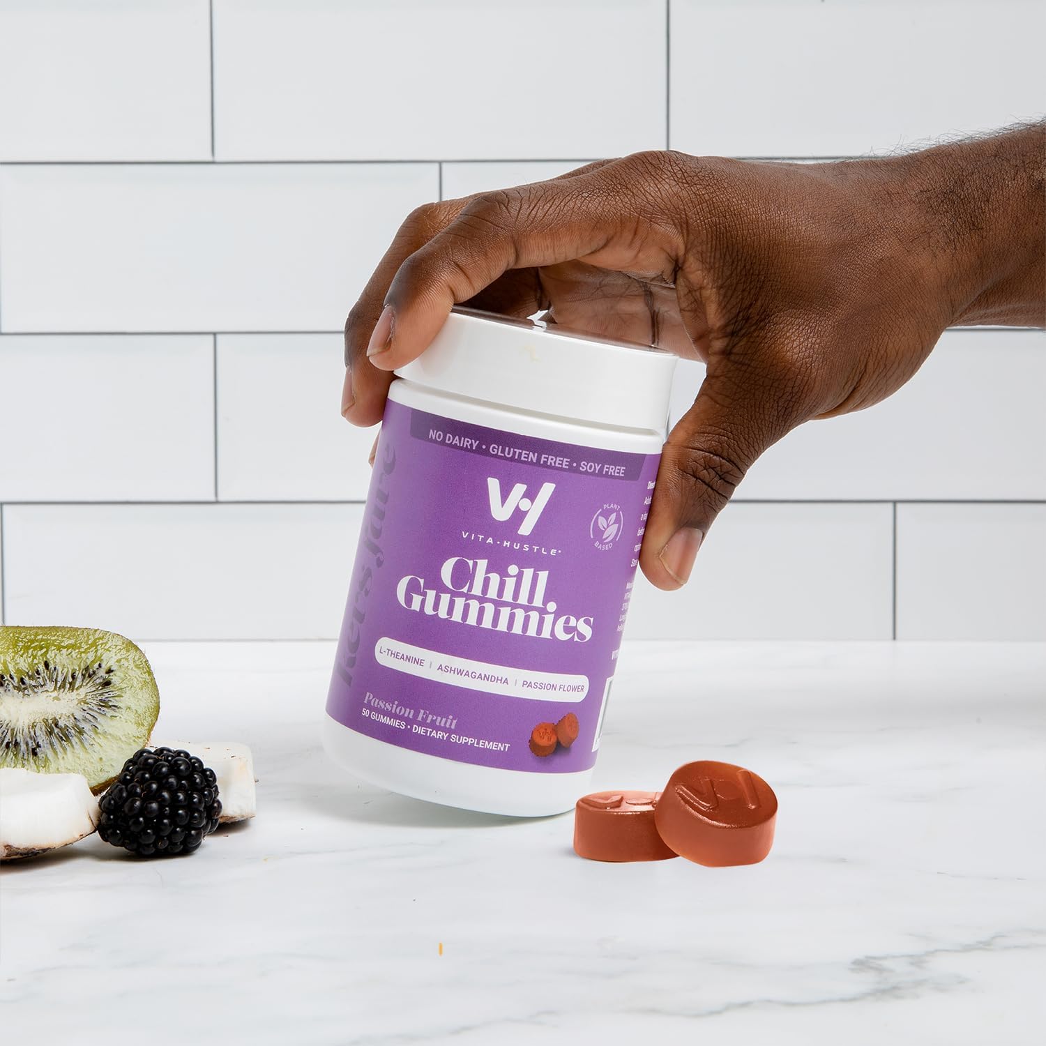 VitaHustle Stress Relief Gummies - 300mg KSM 66 Ashwagandha, L-Theanine, Vegan, Mood Support, Cortisol Balance, Focus - Passion Fruit Flavor - 50 Count