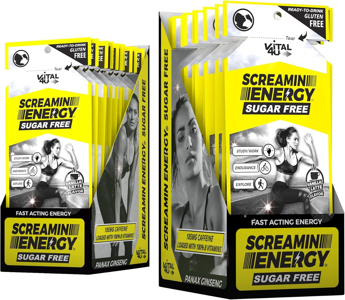 VITAL 4U Screamin Energy® Sugar Free - Vanilla Latte Flavor, 24 Ct - Ginseng, Caffeine, B Vitamins - Maximum Strength Formula