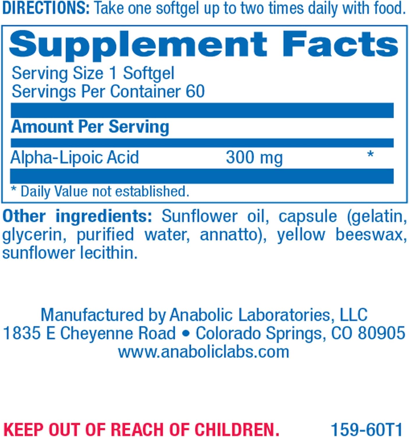 Vital ALA 300 Softgel Supplements - Anabolic Laboratories Alpha Lipoic Acid 300mg for Energy, Bone, Eye, and Nerve Health