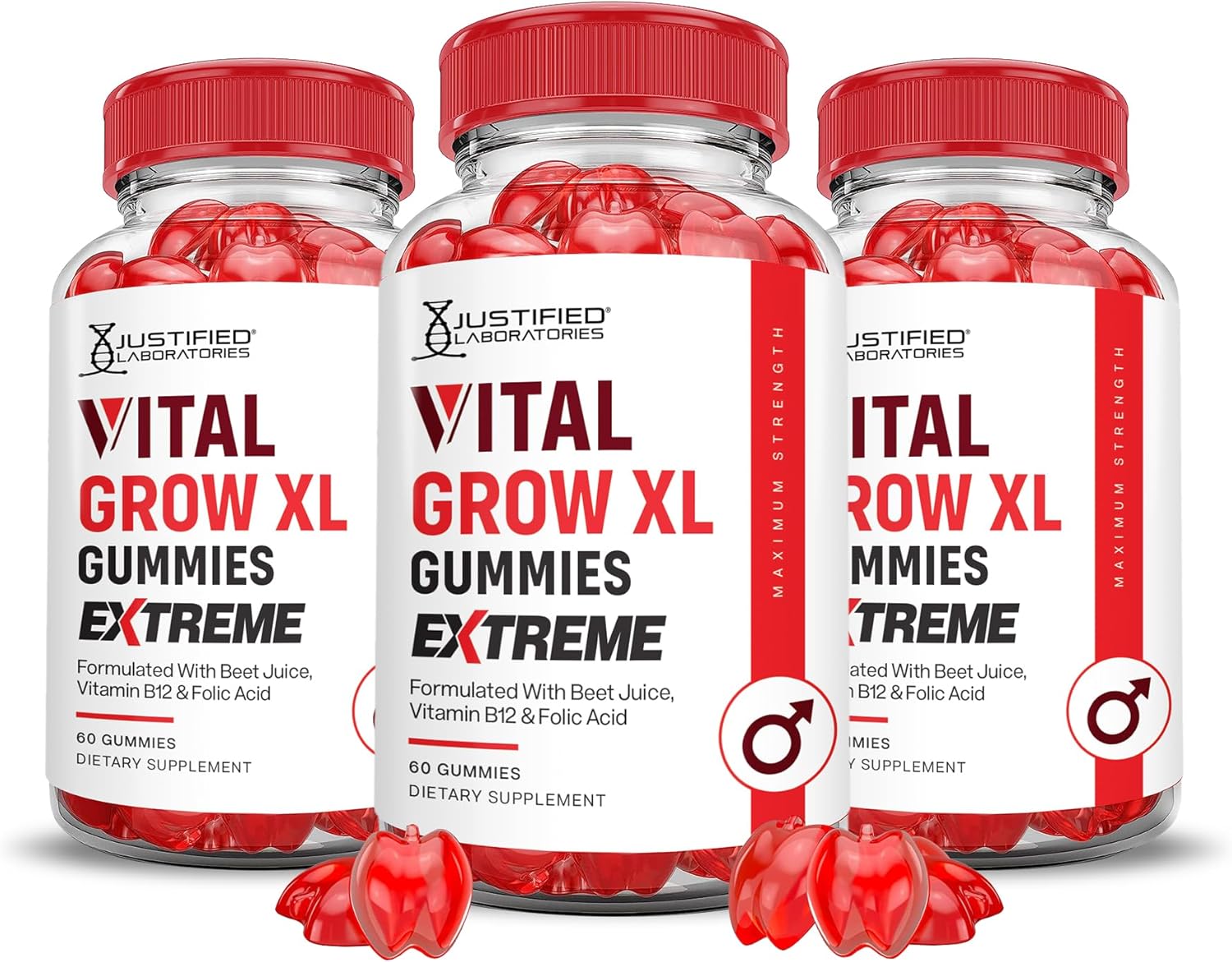 Vital Grow XL Extreme 2000MG Performance Gummies (3 Pack) with ACV, Pomegranate, Beet Juice Powder - B12, Vegan, Non GMO - 180 Count