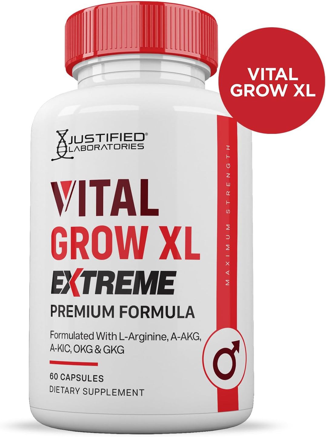 Vital Grow XL Extreme Pills 1600MG Premium Formula for Men's Health - 60 Capsules by Justified Laboratories