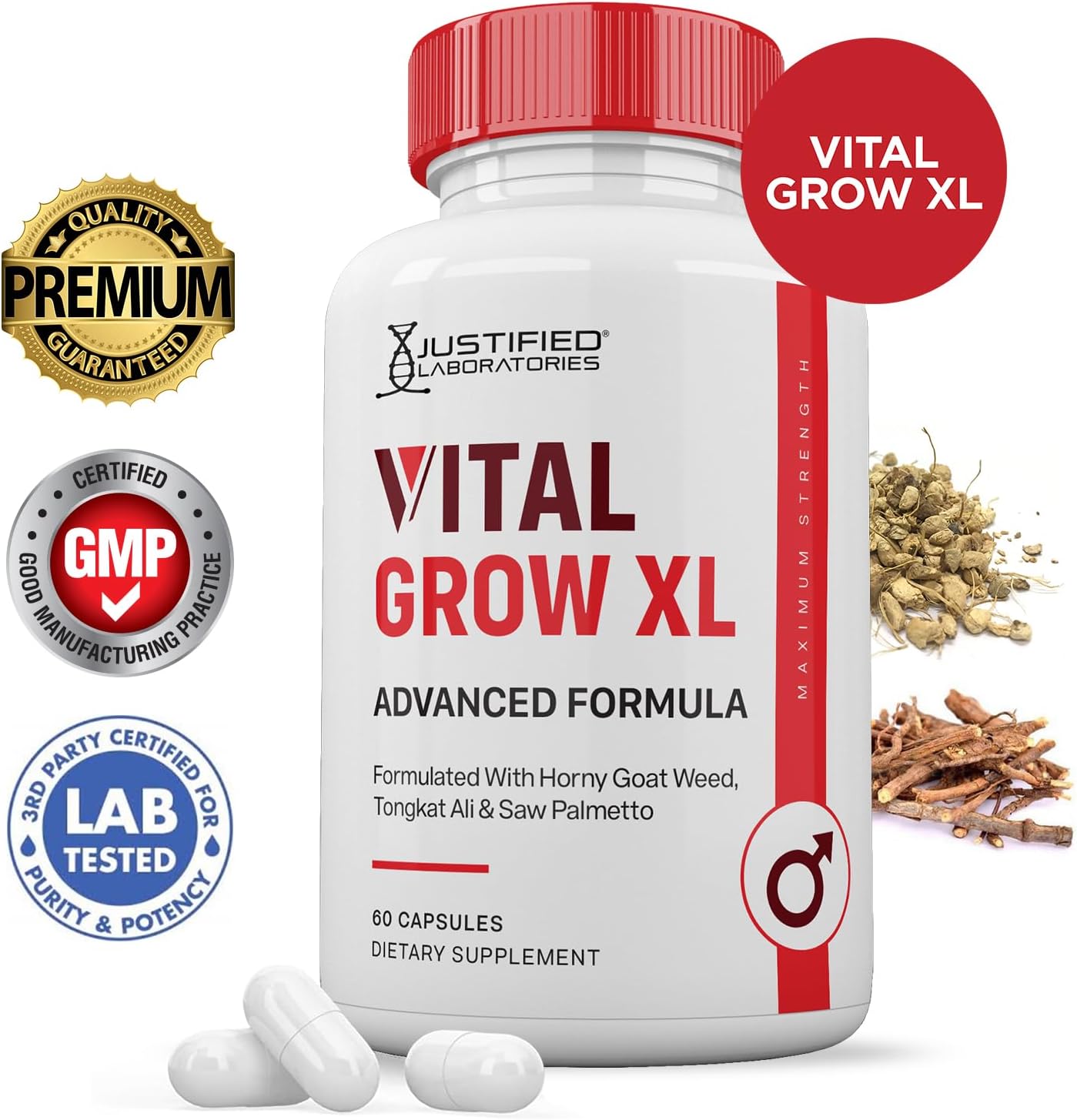 Vital Grow XL Pills 1484MG Advanced Formula for Men's Health - 60 Capsules by Justified Laboratories