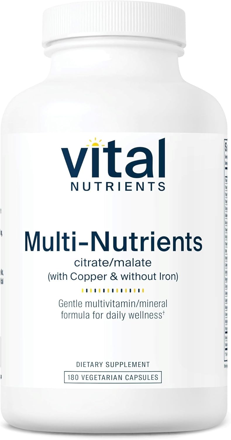 Vital Nutrients Multi-Nutrients 2 Citrate/Malate Formula - Copper, Iron-Free Multi-Vitamin with Antioxidants - 180 Vegetarian Capsules