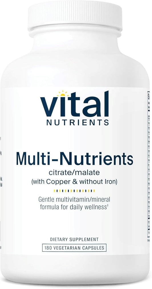Vital Nutrients Multi-Nutrients 2 Citrate/Malate Formula - Copper, Iron-Free Multi-Vitamin with Antioxidants - 180 Vegetarian Capsules