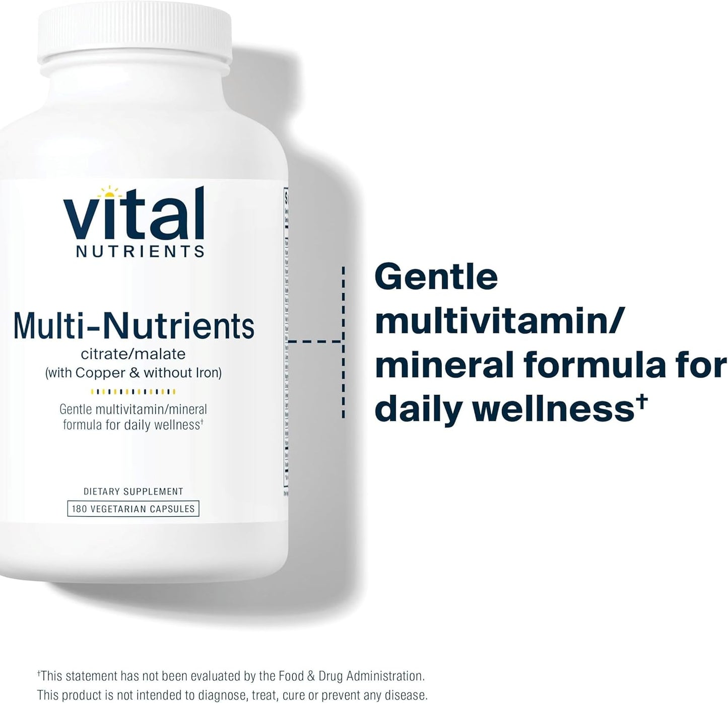 Vital Nutrients Multi-Nutrients 2 Citrate/Malate Formula - Copper, Iron-Free Multi-Vitamin with Antioxidants - 180 Vegetarian Capsules