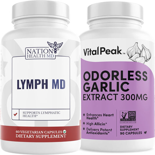 Vital Peak Bundle: Nation Health MD Lymph MD and Odorless Garlic Supplement Pack