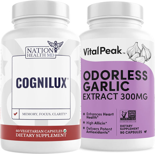 Vital Peak Nation Health MD Bundle: Cognilux and Odorless Garlic for Better Health