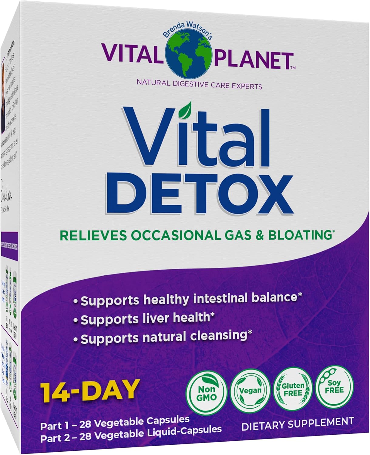 Vital Planet 2-Part 14 Day Detox Kit with Milk Thistle, Quercetin, Alpha Lipoic Acid, Choline, Herbs - Supports Intestinal Balance, Reduces Gas and Bloating - 56 Capsules