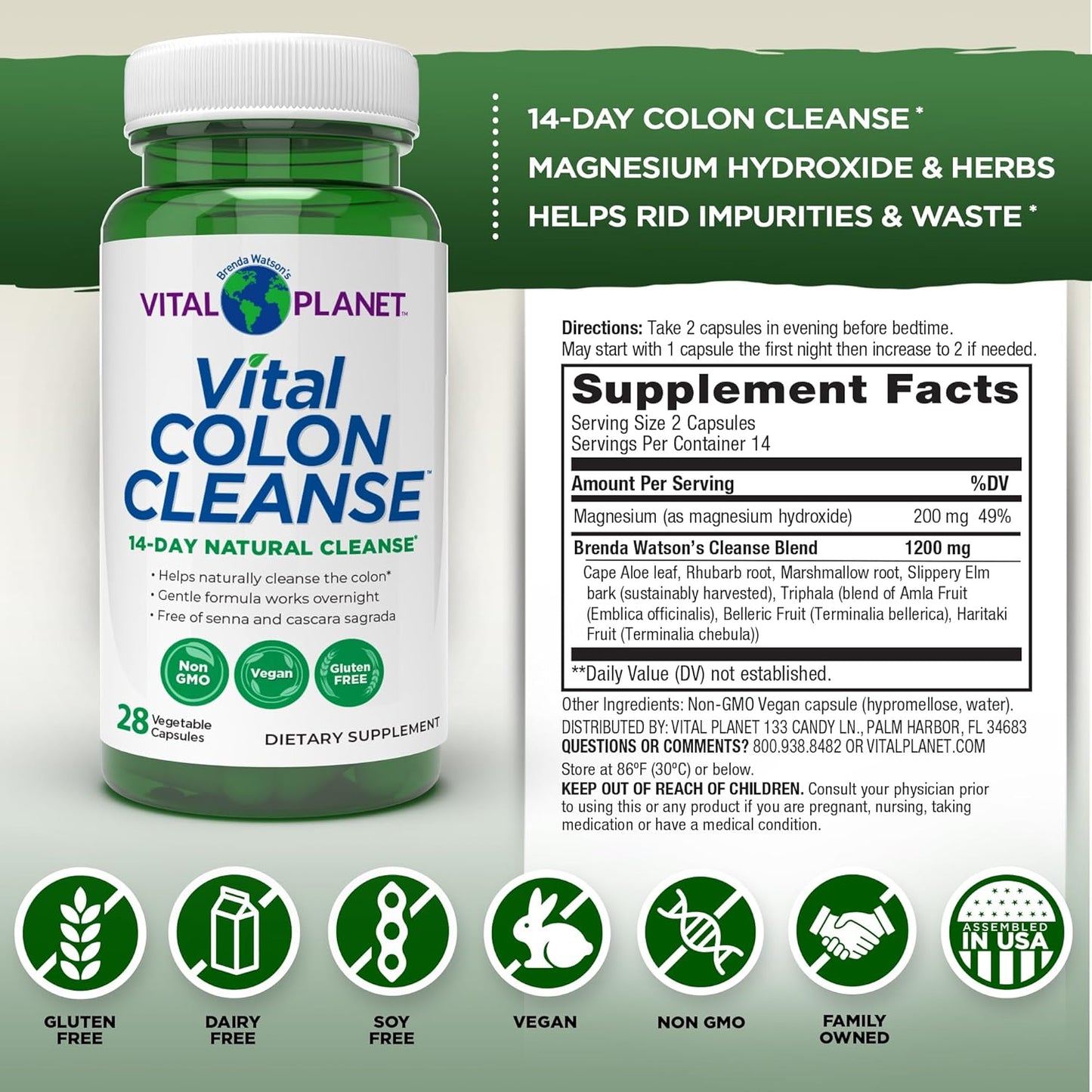 Vital Planet Colon Cleanse: 14-Day Detox for Digestive Health, Bloating, Constipation - 28 Capsules