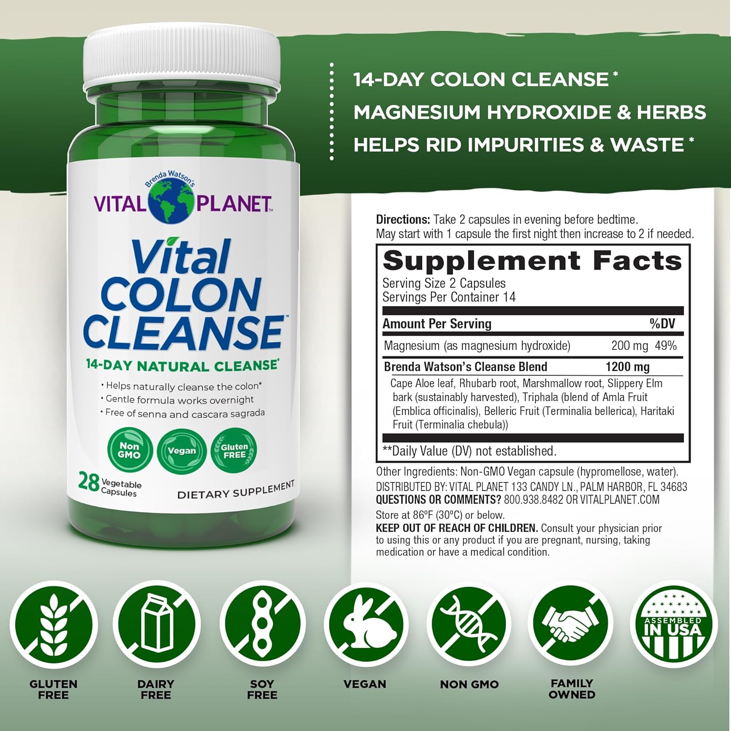 Vital Planet Colon Cleanse: 14-Day Detox for Digestive Health, Bloating, Constipation - 28 Capsules
