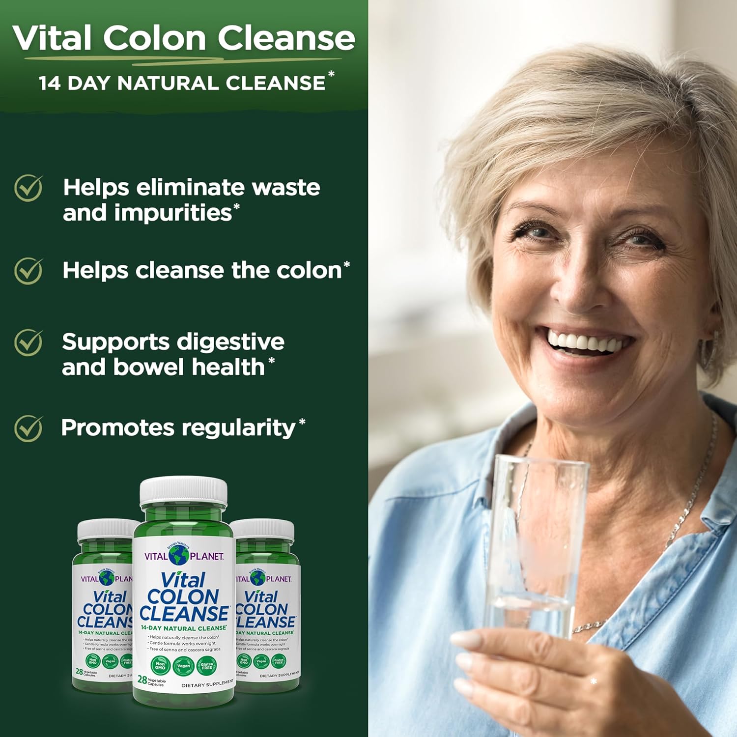 Vital Planet Colon Cleanse: 14-Day Detox for Digestive Health, Bloating, Constipation - 28 Capsules