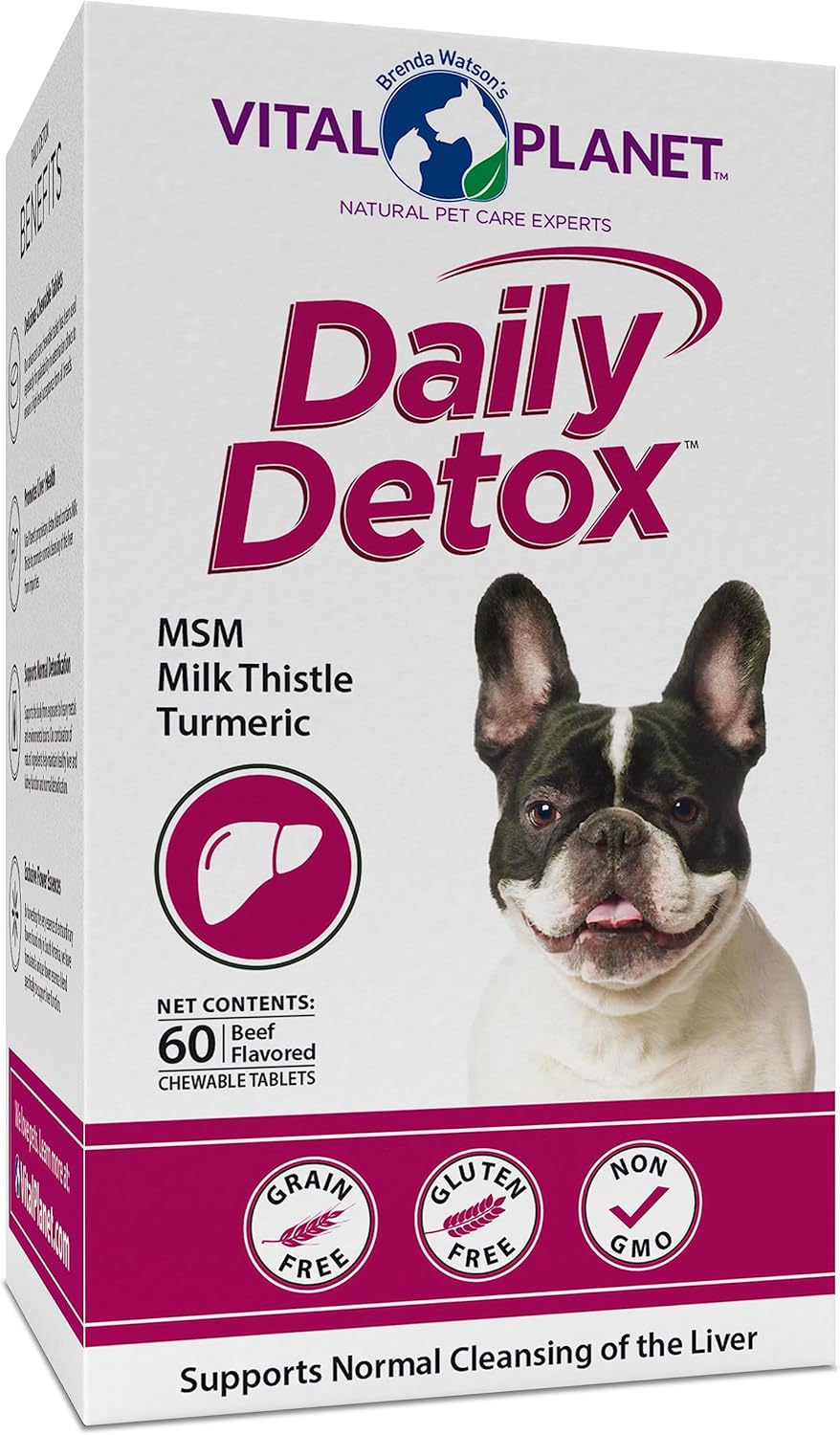 Vital Planet Daily Detox Chewable Tablets for Dogs 60ct - MSM, Milk Thistle, Spirulina & Turmeric - Supports Immune System & Liver Cleansing