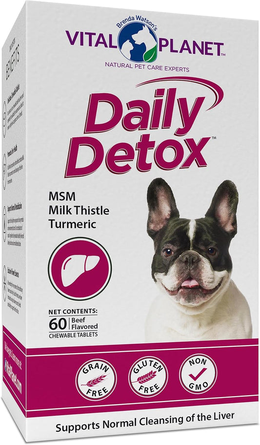 Vital Planet Daily Detox Chewable Tablets for Dogs 60ct - MSM, Milk Thistle, Spirulina & Turmeric - Supports Immune System & Liver Cleansing