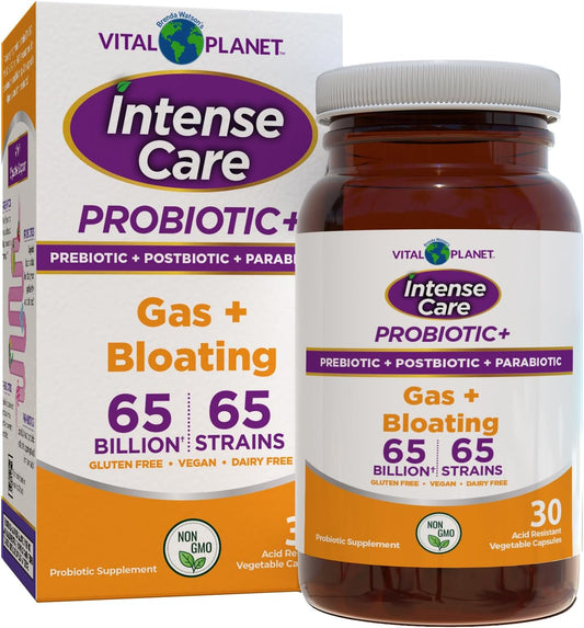 Vital Planet Intense Care Gas & Bloating Probiotic Supplement for Adults - 4-in-1 Formula, 65 Billion CFU, 65 Strains - Digestive & Immune Support - 30 Count
