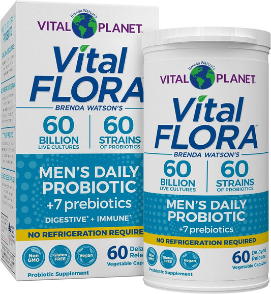 Vital Planet Men's Probiotic - 60 Billion CFU, 60 Strains, 7 Organic Prebiotics - Immune Support, Gas Relief, Digestive Health - 60 Capsules