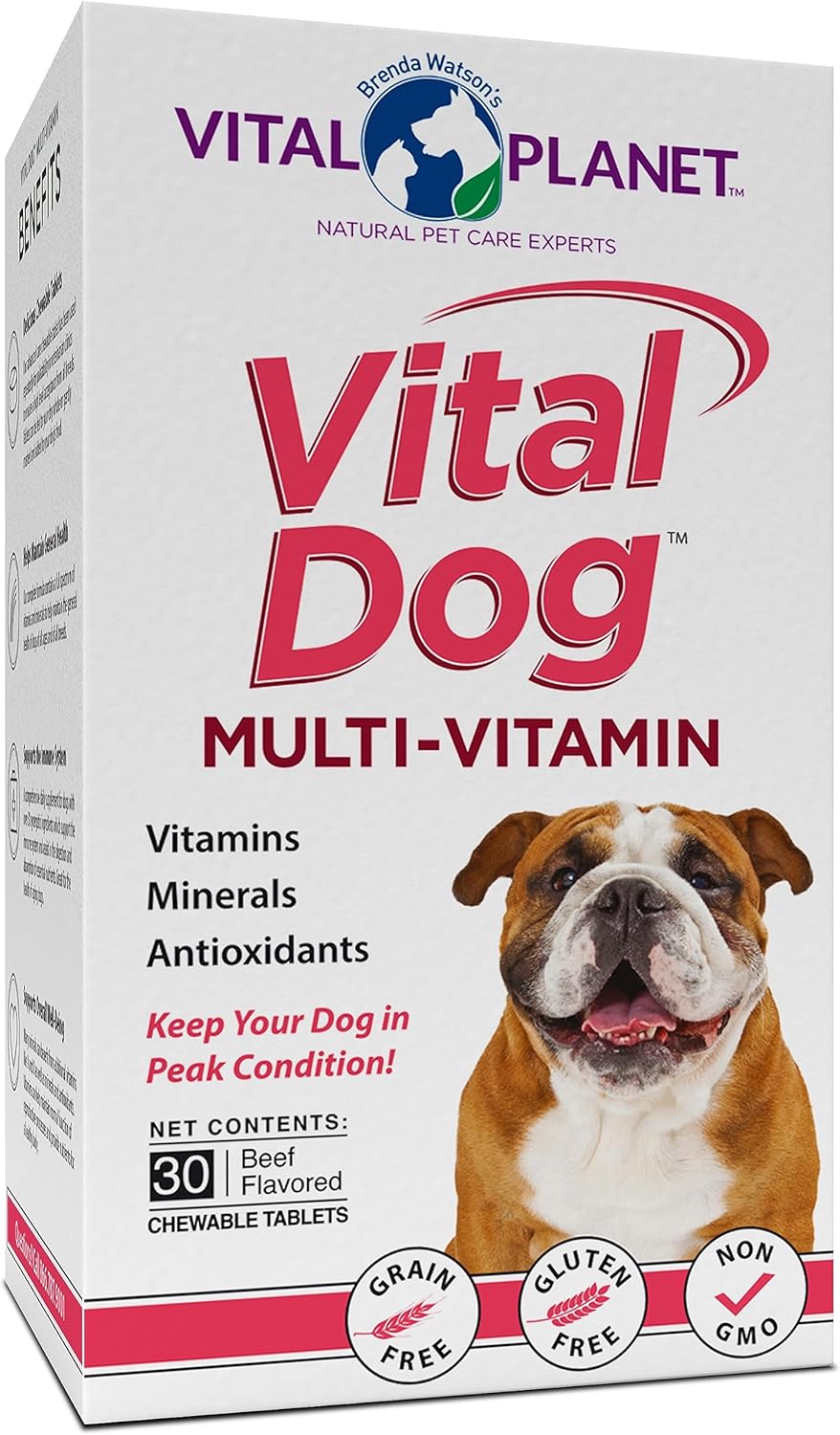 Vital Planet Vital Dog Multi Vitamin Chewable Tablet Supplement with Beef Flavor - 30 Tablets for Everyday Health