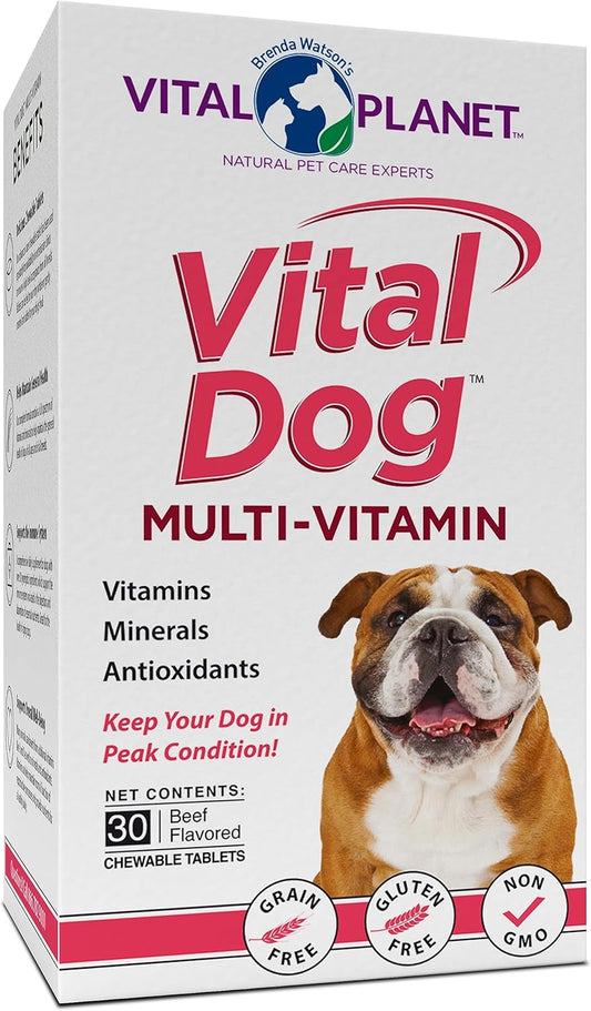 Vital Planet Vital Dog Multi Vitamin Chewable Tablet Supplement with Beef Flavor - 30 Tablets for Everyday Health