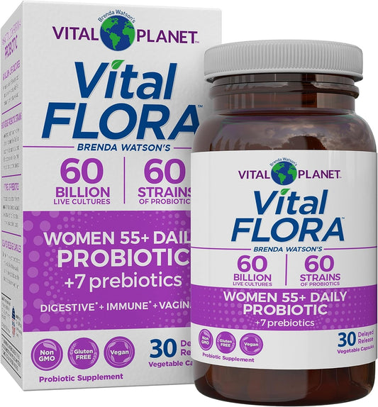 Vital Planet Women Over 55 Daily Probiotic - 60 Billion CFU - Organic Prebiotics - Vaginal & Immune Support - Digestive Health - 30 Capsules