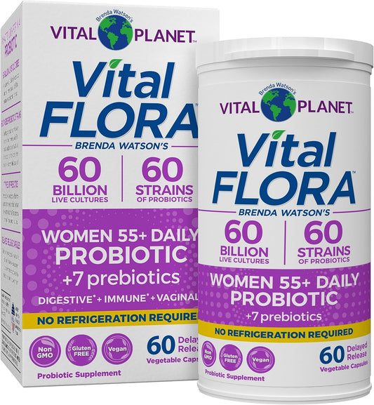 Vital Planet Women Over 55 Daily Probiotic 60 Billion CFU - 60 Strains, 7 Prebiotics, Immune & Digestive Support - 60 Capsules