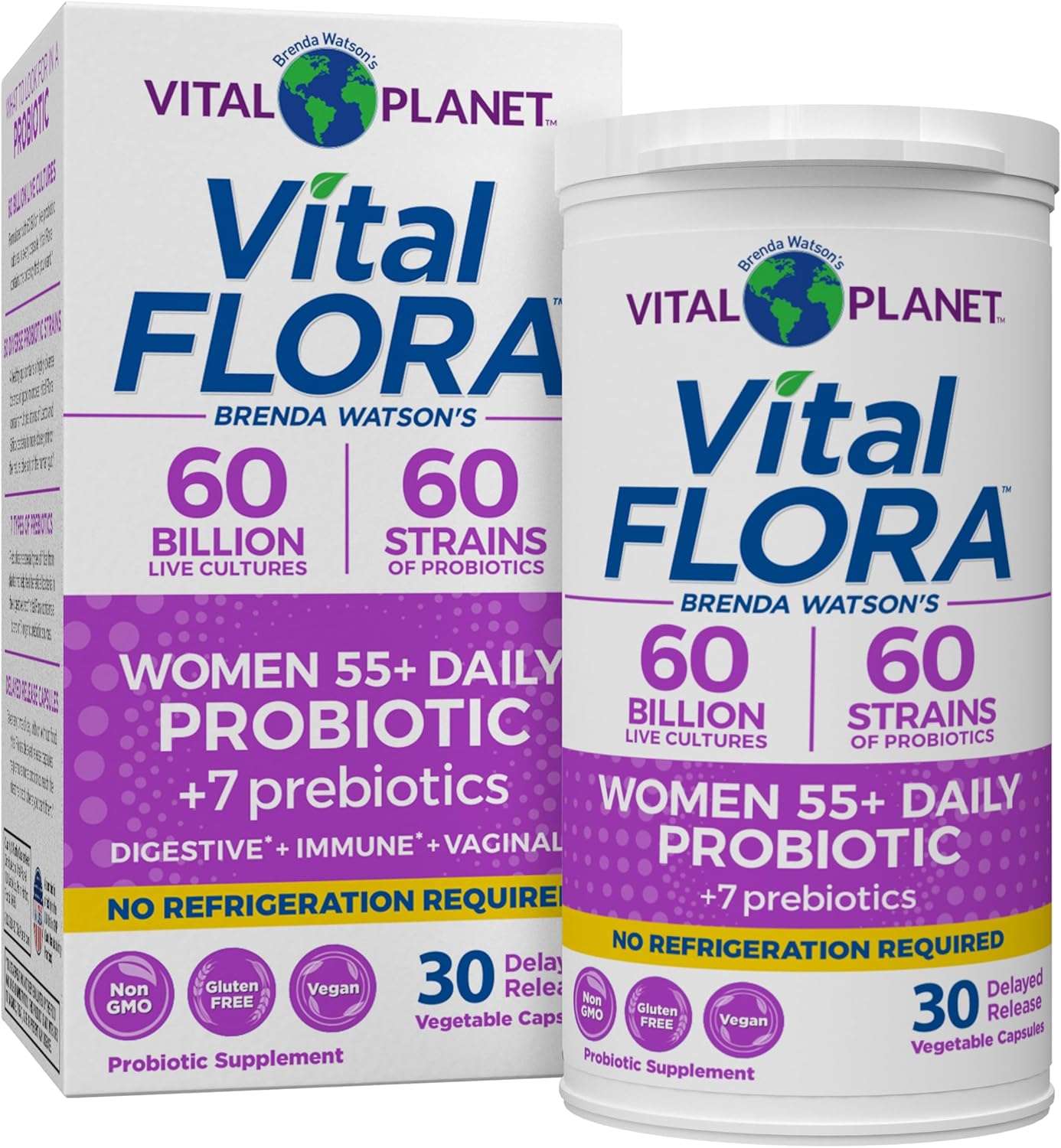 Vital Planet Women Over 55 Probiotic with 60 Billion CFU, 60 Strains, 7 Prebiotics - 30 Capsules