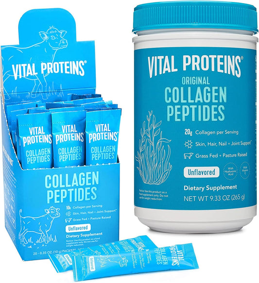 Vital Proteins Collagen Peptides Powder 9.33 oz Unflavored with 20 Stick Pack - Boost Your Wellness