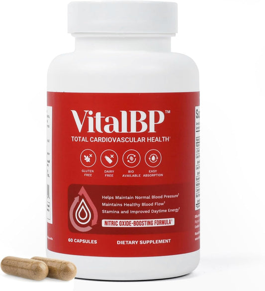 VitalBP - Supports Normal Blood Pressure, Blood Flow & Arteries - CoQ10, L-Citrulline, K2 & D3 - 60 Capsules