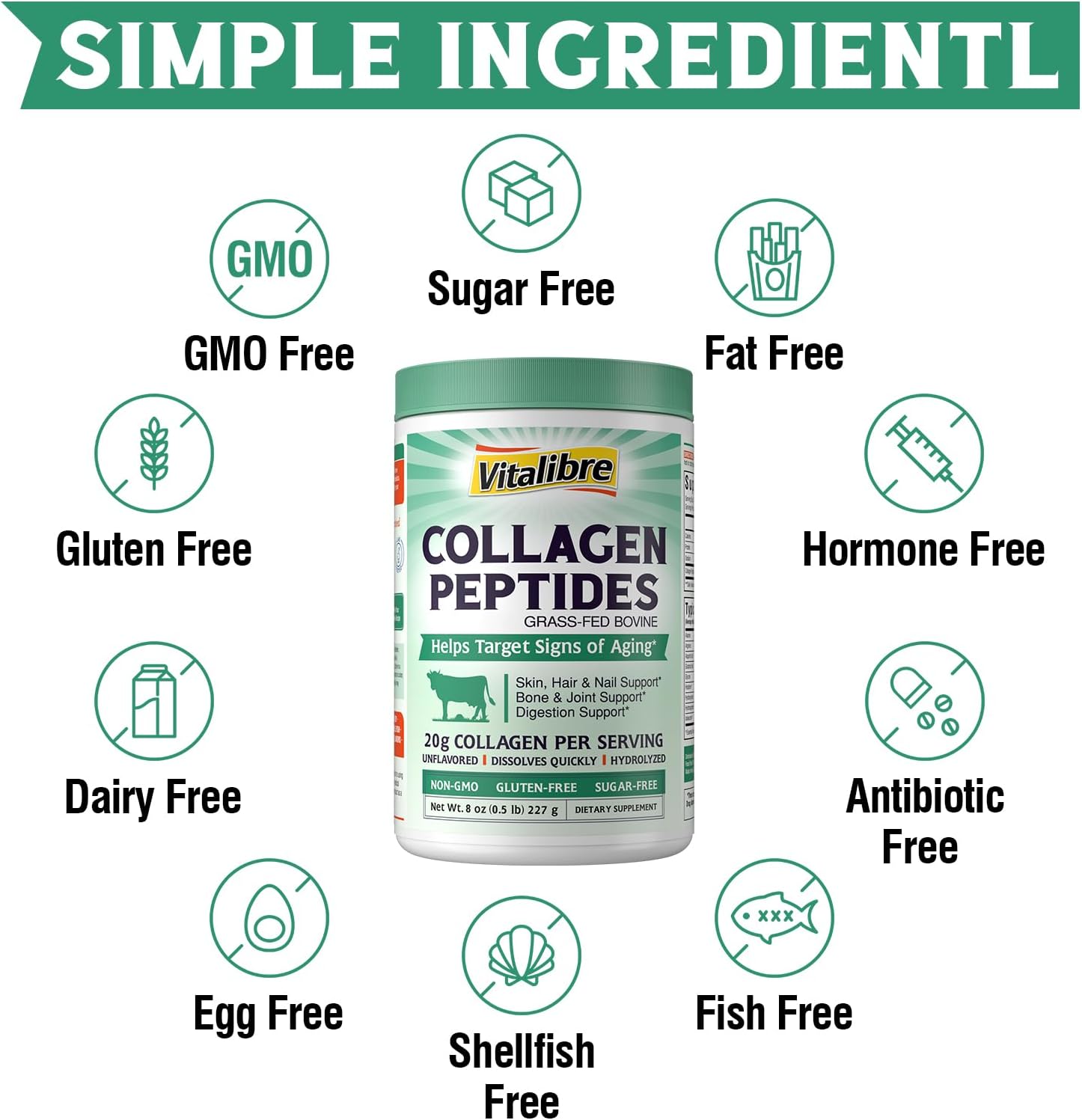 Vitalibre Multi Collagen & Bovine Peptides Powder Bundle - 16oz & 8oz Sizes