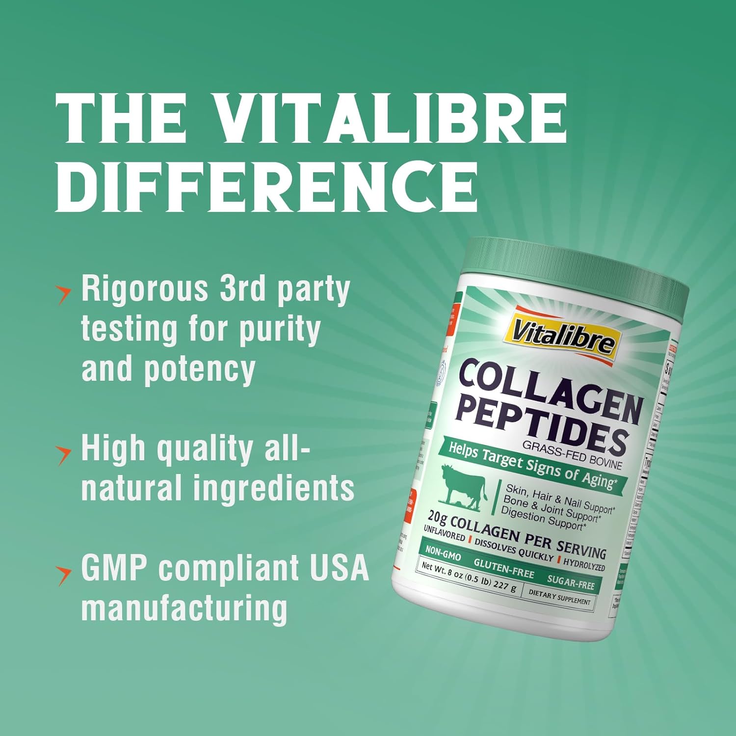 Vitalibre Multi Collagen & Bovine Peptides Powder Bundle - 16oz & 8oz Sizes