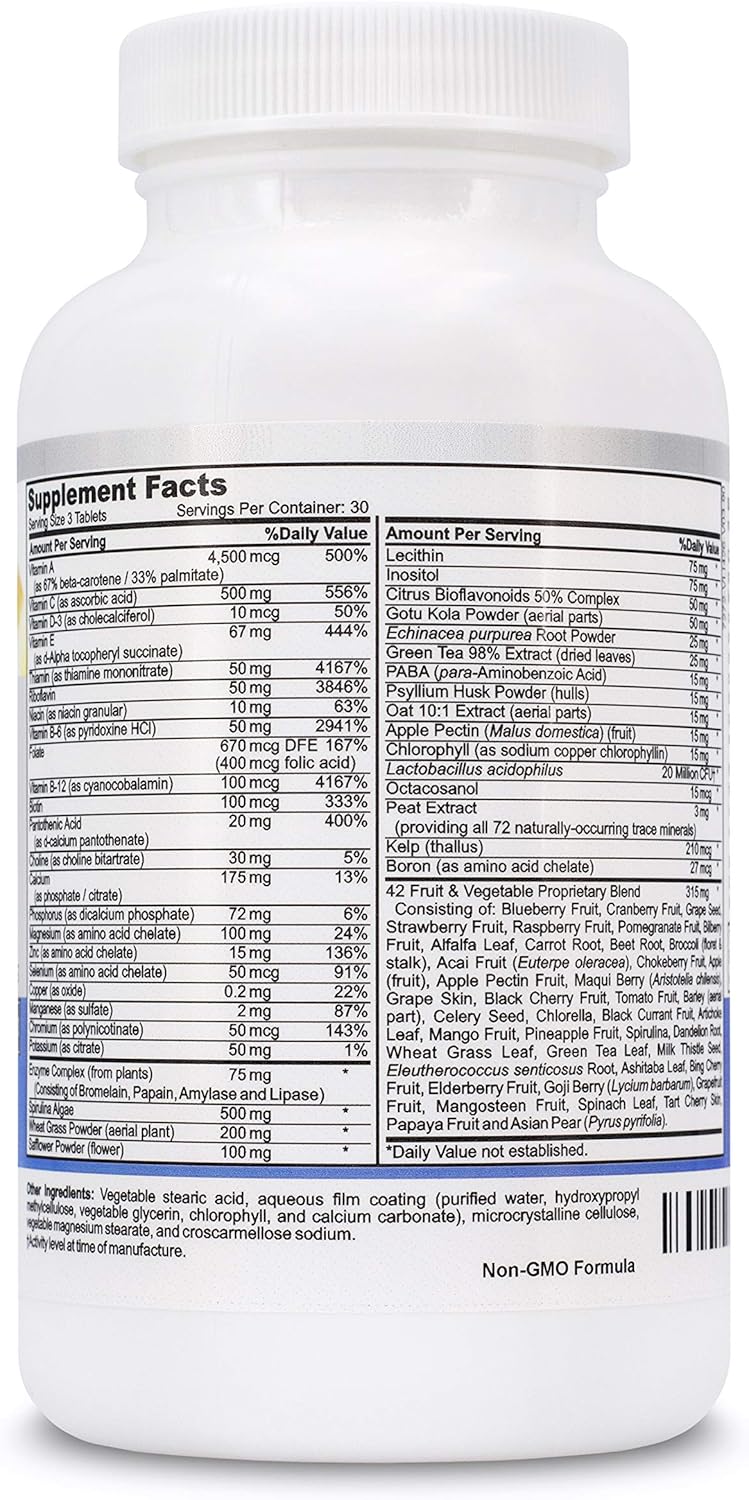 Vitalité Now! Vegan Whole Food Multivitamin with 110 Super Foods, Enzymes, Probiotics for Immune Support & Energy Boost - 90 Tablets