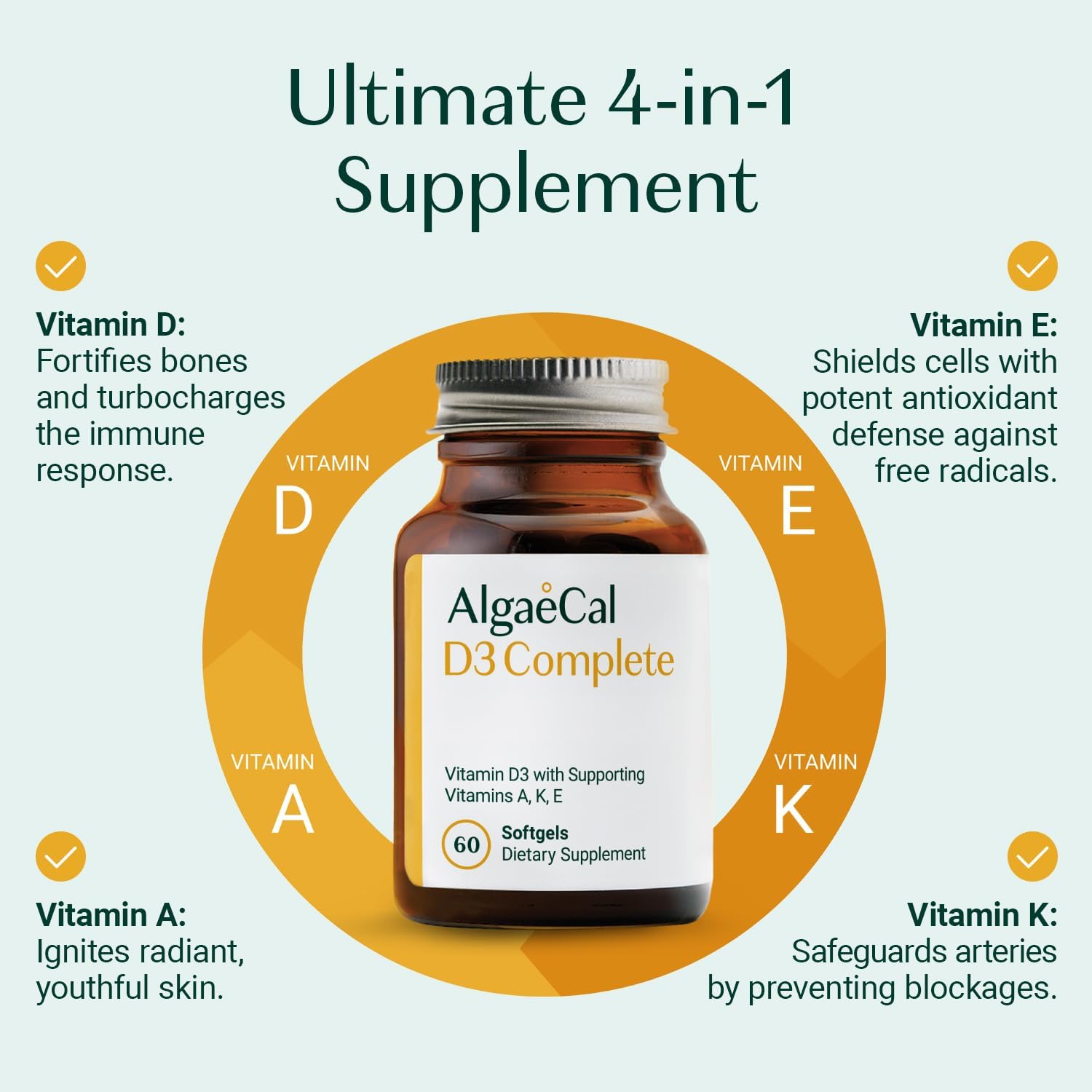 Vitality Bundle: AlgaeCal Plant-Based Calcium with Vitamin D3 - Stop Bone Loss, Support Immune & Whole Body Wellness