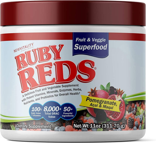 Vitality Ruby Reds Supplement Powder | Nutrient-Rich Fruit & Veg Blend with Vitamins, Minerals, Enzymes, Herbs, Probiotics | 11 oz. (30 Servings)