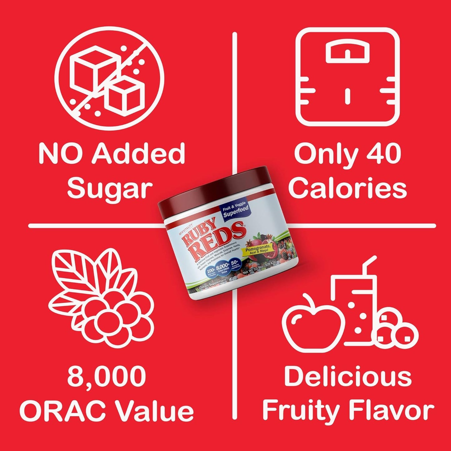 Vitality Ruby Reds Supplement Powder | Nutrient-Rich Fruit & Veg Blend with Vitamins, Minerals, Enzymes, Herbs, Probiotics | 11 oz. (30 Servings)