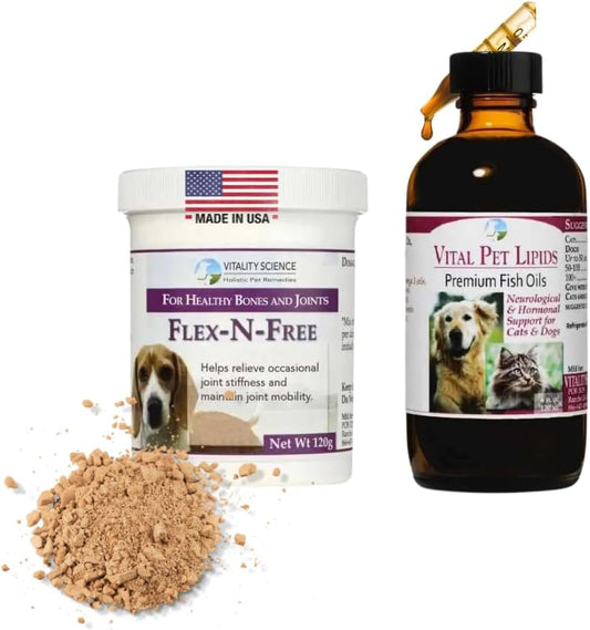 Vitality Science Flex N Free + Vital Pet Lipids for Dogs | Bone & Joint Health | Stiffness Relief | Neurological & Hormonal Support | Large Breed Formula