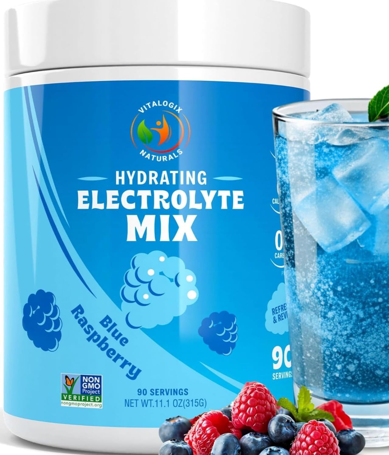 Vitalogix Naturals Replenisher Electrolyte Drink Mix - Blue Raspberry Flavor, Large Size, Keto-Friendly, Vegan, Non-GMO, Sugar-Free