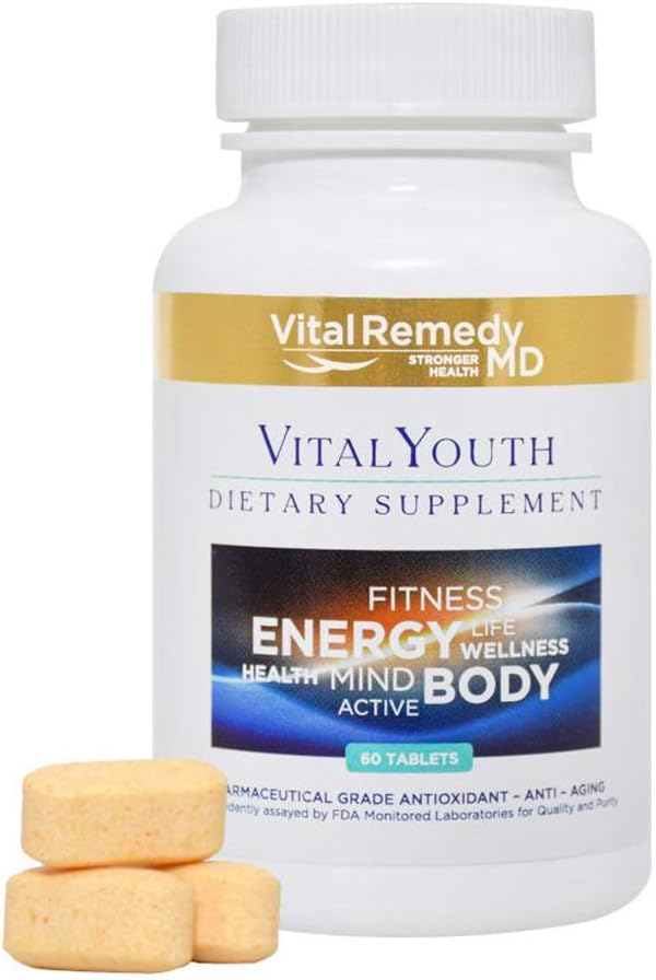 VitalRemedyMD Vital Youth: Energy Booster & Oxidation Protection - 60 Anti-Aging Capsules for Healthy Aging