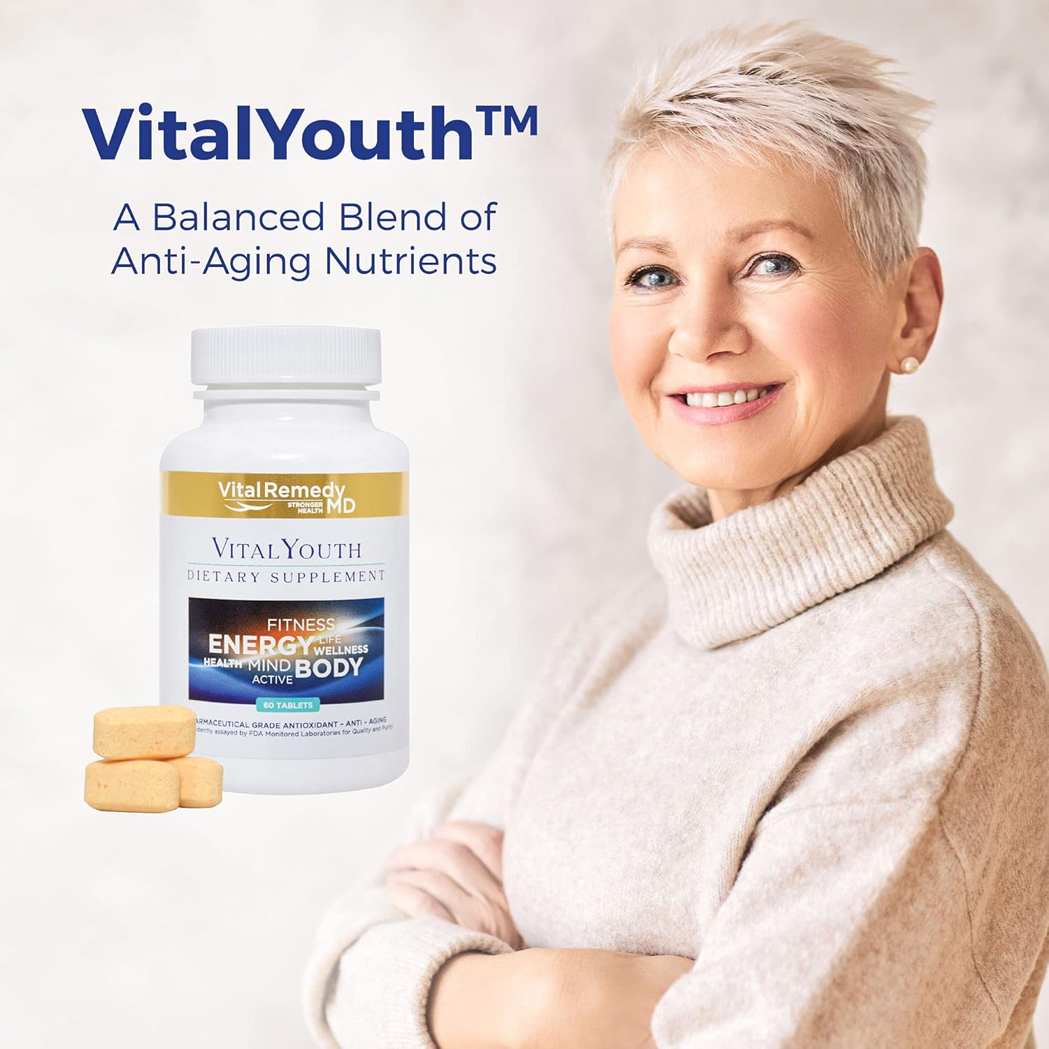 VitalRemedyMD Vital Youth: Energy Booster & Oxidation Protection - 60 Anti-Aging Capsules for Healthy Aging