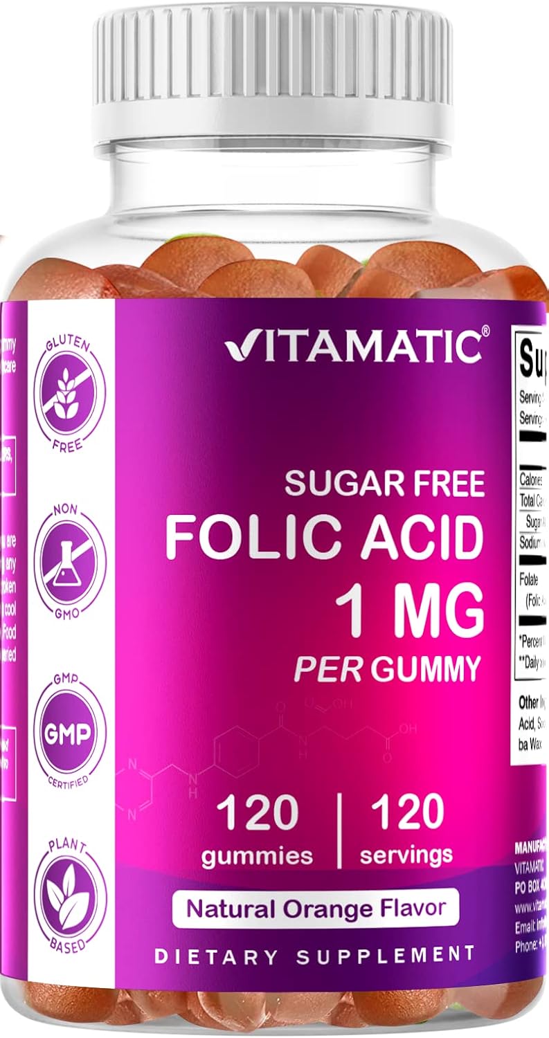 Vitamatic Folic Acid Gummies 1000 mcg - 2 Pack for Prenatal Health - Vegan Vitamin B9 Supplement - 120 Gummies - BoostGo Australia