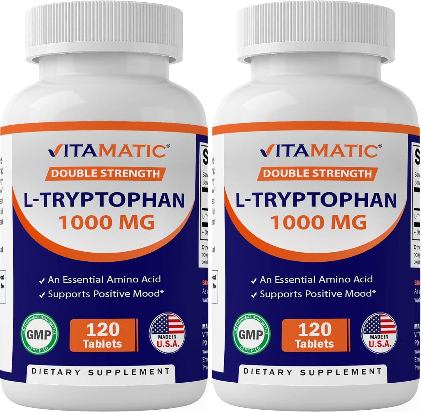 Vitamatic L-Tryptophan 1000mg 240 Tablets - Pack of 2 Bottles