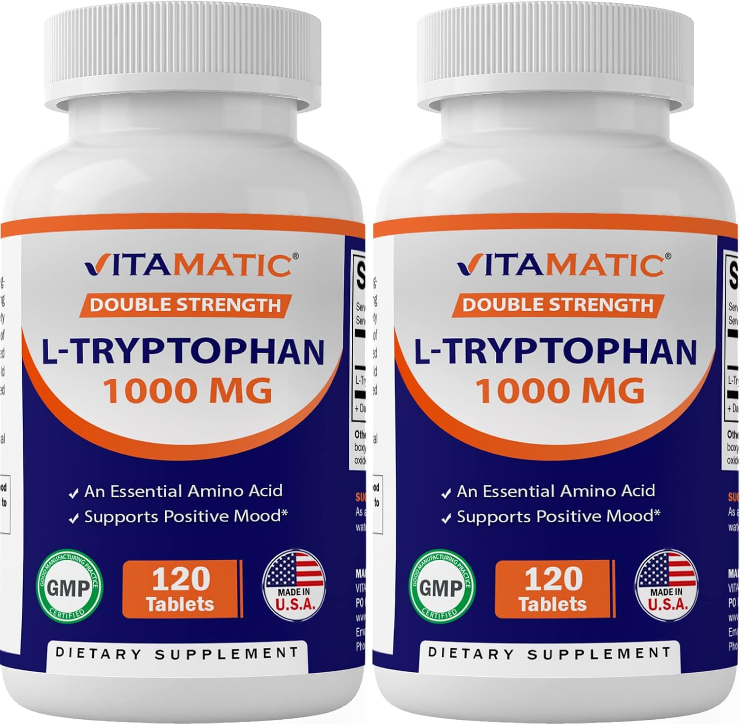 Vitamatic L-Tryptophan 1000mg 240 Tablets - Pack of 2 Bottles