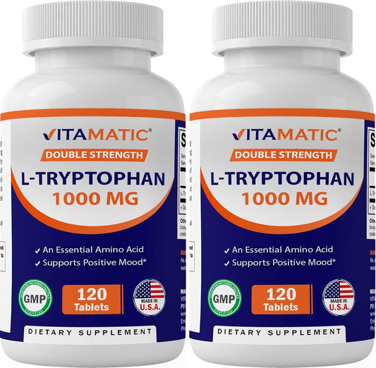 Vitamatic L-Tryptophan 1000mg 240 Tablets - Pack of 2 Bottles