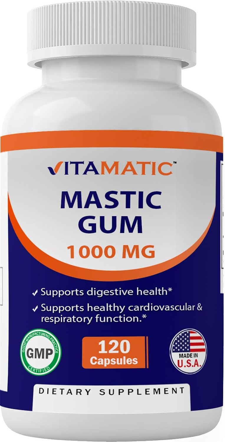 Vitamatic Mastic Gum Capsules - 1000mg per Serving for Digestive and Oral Health - 120 Count